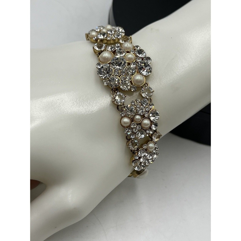 Kate Spade‎ NY Gold Plated Crystals White Faux Pearls Pick a Pearl Bracelet New - Picture 11 of 16